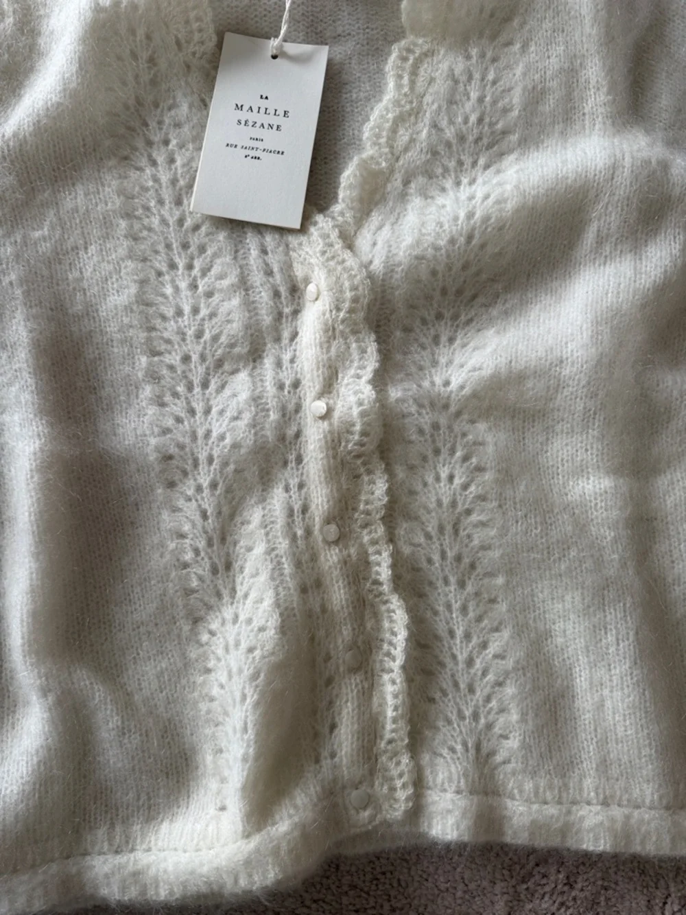 Sezane Cream Eyelet-Detail Mohair Blend Cardigan - Picture 3 of 9